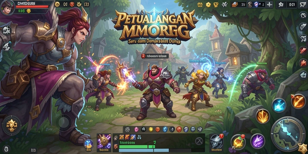 Screenshot DMD686 menampilkan pertempuran epik di dunia MMORPG yang luas.