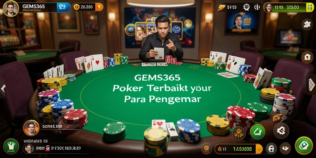 Tampilan antarmuka dan gameplay seru GEMS365 saat bermain Poker.
