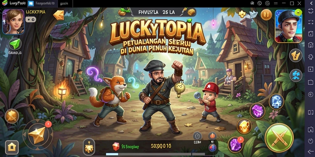 Tampilan gameplay petualangan yang menarik di LUCKYTOPIA.