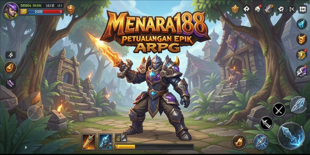 Screenshot MENARA188 menampilkan aksi pertarungan di dunia fantastis ARPG.