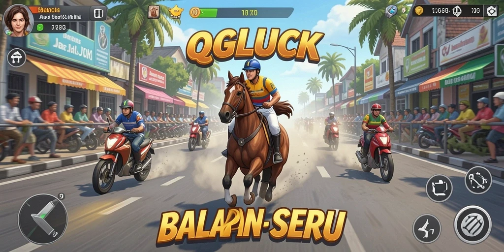 Tampilan gameplay seru di QGLUCK saat balapan di jalanan.